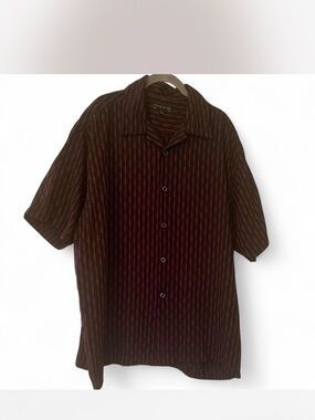 Vestal Latino Vertical Stripe Short Sleeve Shirt - Brown/Burgundy XXL